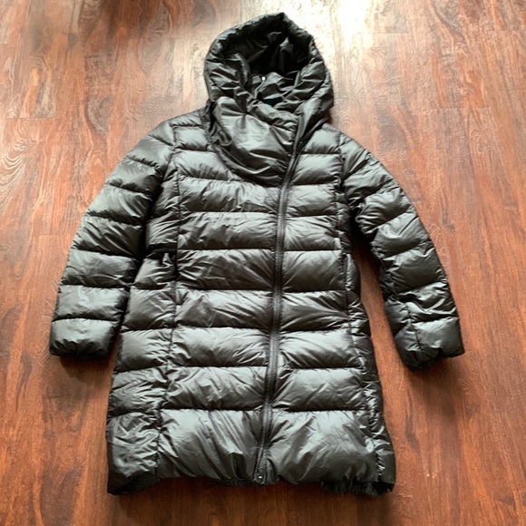 Nike Down Hooded Asymmetrical Zip Puffer Jacket in Black Size S - Picture 2 of 5